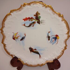 Antique Vintage AK Limoges A Klingenberg 9" Gold Rim Plate Fish Jellyfish France